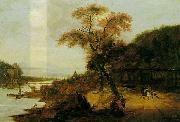 Jacob van der Does Landscape along a river with horsemen oil on canvas